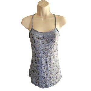 Free People Blue Abstract Racerback Tank Size Small